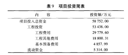 項(xiàng)目投資簡表